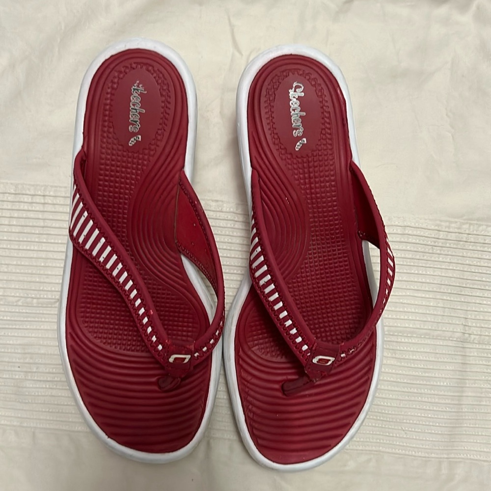 Red Sketchers Wedge Sandals